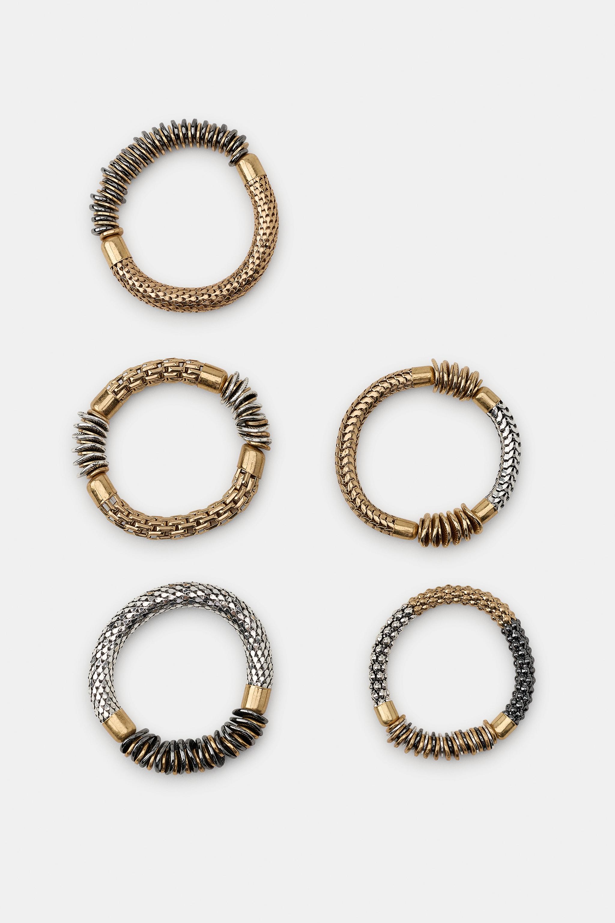 LOT DE 5 BRACELETS ÉLASTIQUES À PIÈCES MÉTALLIQUES